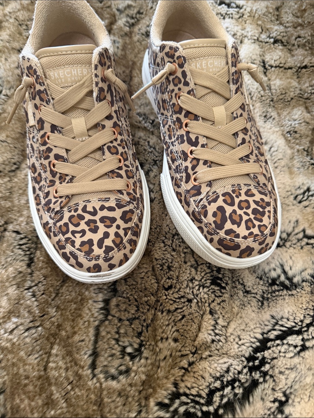 Skechers Leopard Print Lace-Up Sneakers - Brown/Cream